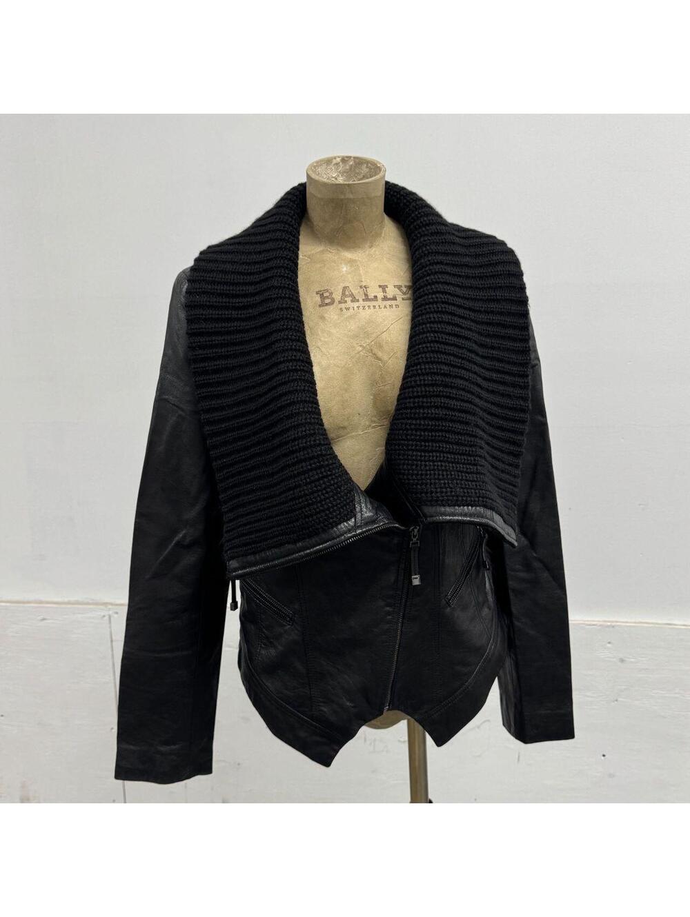 Vintage Black Funnel Neck Asymmetric Avant Garde Leather Jacket - Picture 3 of 7